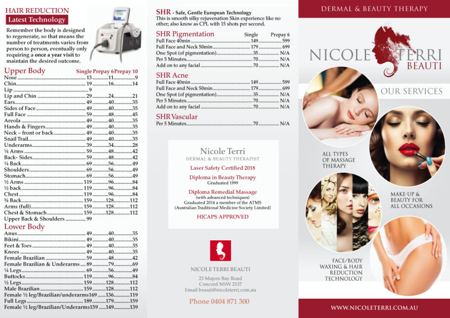 Price List Design for Nicole Terri Beauti